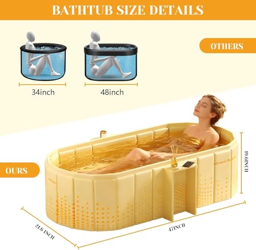Image of Portable Foldable Adult Bathtub for Home, Large Plastic Soaking Tub with Drain Pipe, Freestanding Spa Bath Tub for Hot & Cold Bath, Balcony & Small Bathroom Use (Golden Glow Bathtub)