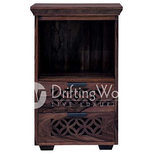 DRIFTINGWOOD Solid Sheesham Bedside Table|Wooden Bed Side Tables with Drawers|Nightstand Side Table for Bedroom|Nigh Stand End Table with Drawers Storage for Home|Rosewood,Light Walnut
