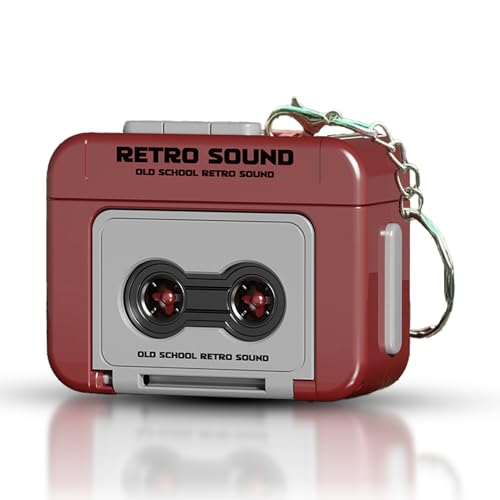 Mini Tape Recorder Keychain, Retro Cassette Design, Portable Vintage Music Player Accessory for Birthday Valentine's Day (Red)