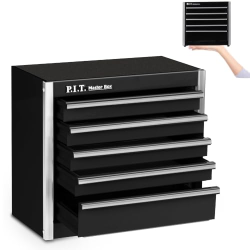 P.I.T. Mini Tool Box W22cm x D12cm, Portable 5-Drawer Micro Roll Cab Steel Toolbox with Liner, Black Small Tool Case for Tools Storage, Home DIY by P.I.T. - Used condition - CA$44.41
