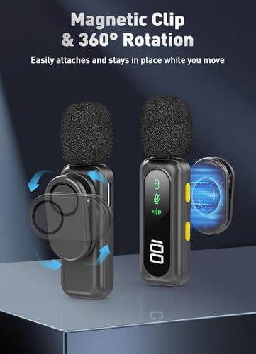 Image of VELOMAX Mic for YouTube Wireless, Noise Reduction Magnetic Clip Wireless Microphone with LED Indicator and Battery Display for Video Recording Creators (Dual Mic)
