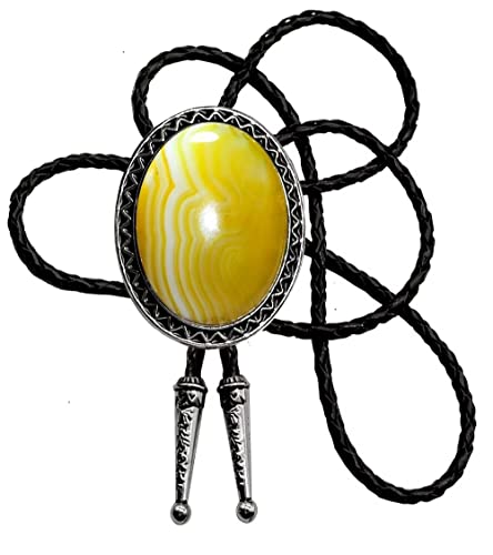 Image of Moranse Bolo Tie with Natural Tiger Eye Stone Celtic Style Genuine and Cowhide Rope