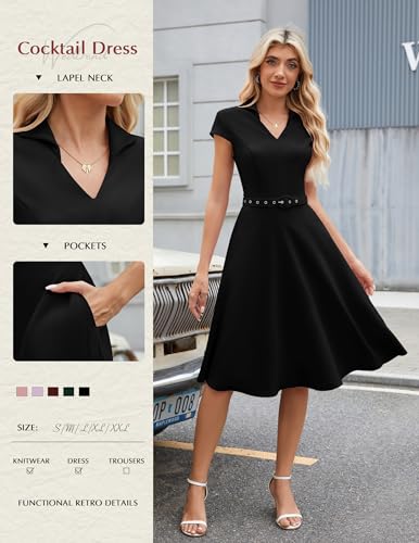 wedtrend 195039s vintage dresses for women cocktail dress with belt modest church dress wedding guest dresses with pockets