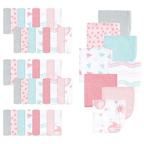 Image of Luvable Friends Unisex Baby Cotton Rich Washcloths, Girl Basic Elephant, One Size