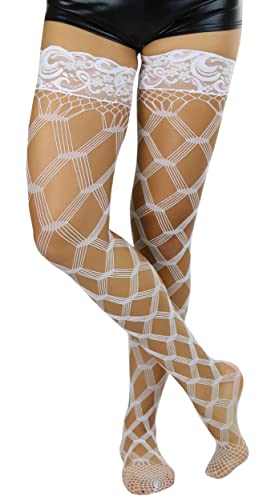 Image of ToBeInStyle Women's Multi-Strand Large Diamond Fence Net Thigh High Stockings