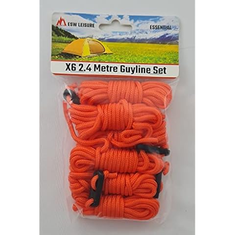 ESW LEISURE Guyline Ropes 6 Pack For Tents Awning Camping Strong Lightweight Paracord Guy Rope With Tensioner Guy Lines Fishing Umbrella Shelter Caravan Gazebo Tarp (Orange, 2.4 Metre 6 Pack) Cover