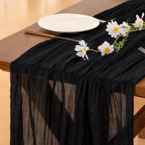 Image of Socomi 2pcs Black Easter Spring Cheesecloth Table Runner Boho Rustic Gauze 120 inch 10FT Cheese Cloth Runner for Wedding Party Baby Shower Birthday Home Decor Holiday Decorations