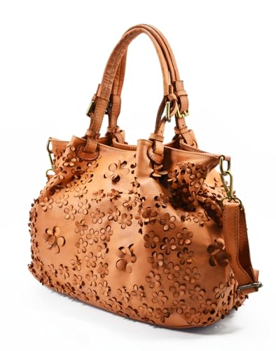 Sac à main cabas en cuir véritable lavé vintage modèle FLORA