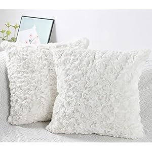 NIULAA Set of 2 Soft Plush Wool Velvet Cushion Covers 50 x 50 cm Decorative Cushion Covers Faux Fur Cushion Cover Cream White Luxury Decorative Cushion Fluffy Cushion for Sofa Living Room Bedroom