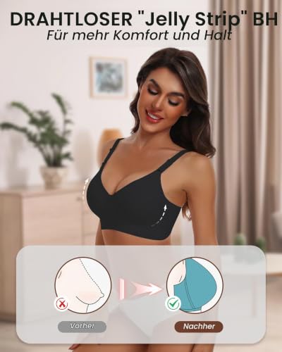 HORISUN Damen-Push-up-BH mit V-Ausschnitt, ohne Bügel und mit sanftem Halt – Ansicht 3