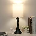 3 Way Touch Control Table Lamp, Modern Bedside Lamp for Bedroom, Dimmable Black Nightstand Lamp White Shade Desk Reading Light for Living Room Office Dorm, 3000K LED Bulb Included