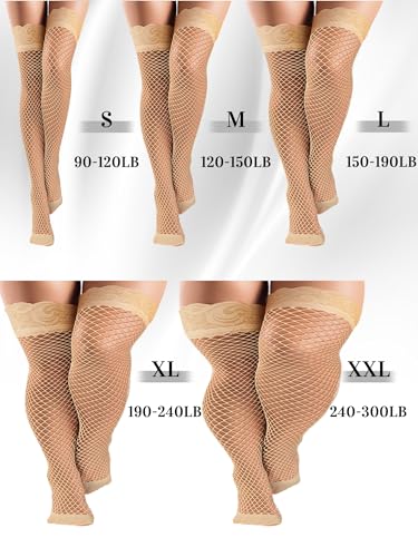 Image of Bencailor 4 /6 /12 Pairs Fishnet Thigh High Stocking for Women Silicone Lace Top Sheer Over Knee Stockings