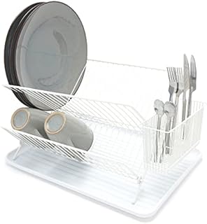 simplywire  Folding Dish Drainer  Plate Drying Rack with Cutlery Holder - White