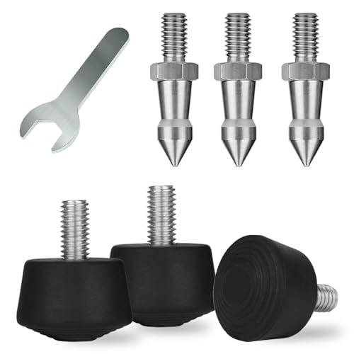 Rigych 6 Pcs Tripod Spike Feet 1/4-20 Thread Rubber Feet Universal Anti-Slip & Stainless Steel Spike Tripod Feet Replacement Parts