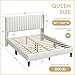 Yaheetech Queen Bed Frame Upholstered Platform Bed with Fabric Headboard, Wing Edge Design/Non-Slip and Noise-Free/Wooden Slats Support/No Box Spring Needed/Easy Assembly, Ivory Queen Bed