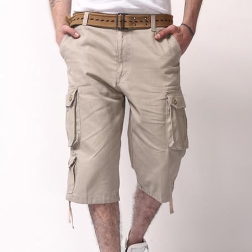 Sinzelimin Men's Short Cargo Pants Fashion Solid Color Multiple Pockets Loose Comfy Dressy Casual Workwear Crop Trouser2