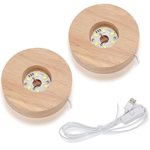 Image of 2-Pack Wooden Light Base - LED Lighted Stand Display for Crystals,Stones,Quatz (2.5in Diameter)