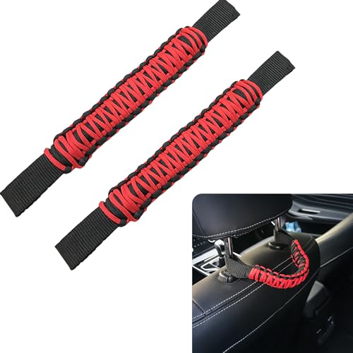 Irinidig 2 PCS Car Seat Headrest Grabber Kit, Paracord Braided Front Rear Seat Roll Bar Grabber, Car Assisted Safety Travel Accessories, Suitable for Most Cars, SUVs, Trucks, Pickups (Red)