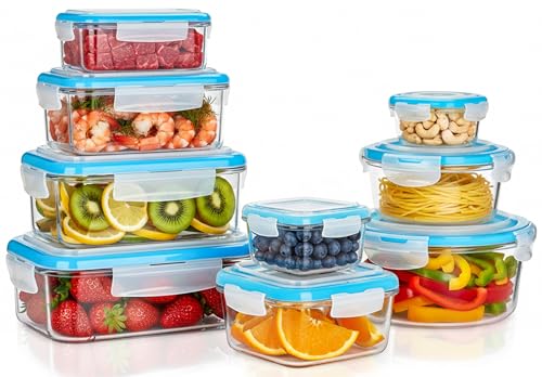 KICHLY Boite Alimentaire Verre 18Pièces, 9 Boite Conservation Verre, 9 Couvercles Transparents, boite Allant Au Lave-Vaisselle, Au Congélateur Et...