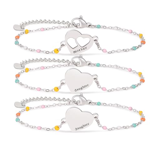 Image of DS Mother Daughter Bracelets Set,18K Gold Plated Stainless Steel Heart Jewelry for Women Girls,Mothers Day Gifts for Mom /Daughter,Adjustable Matching Bracelets for Mommy and Me gift box packaging