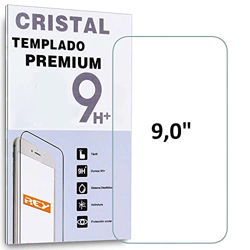 REY Protector de Pantalla para Universal 9', Medida 22,8 x 13,3cm, Cristal Vidrio Templado Premium,...