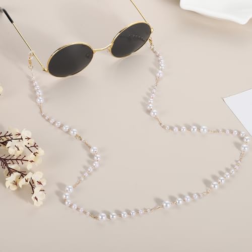 Image of uxcell Beads Eyeglass Chain, Pearl Glasses Strap Eyewear Retainer Chain Around Neck Sunglass Holder for Girls Women
