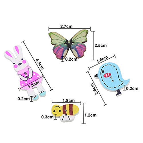 Syga 50 Pieces Mixed Cartoon Animal 2 Holes Wooden Buttons Sewing Craft Scrapbooking DIY