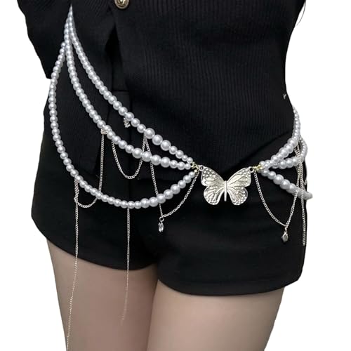 Stylish Waist Chain Artificial Pearls Tassels Long Necklace Multilayer Beaded Chain Belt For Women Daily And Formal Wear Multiuse Tassels Waist Belt4
