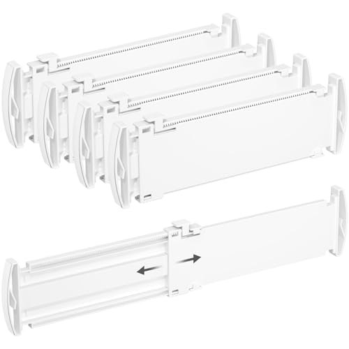 Lifewit 4 Pack 3.2 High Drawer Dividers 27-42cm/10.5-16.5 Adjustable Drawer Dividers for Clothes Expandable Kitchen Drawer Dividers Organisers Drawers Separators for Bathroom/Bedroom/Office White