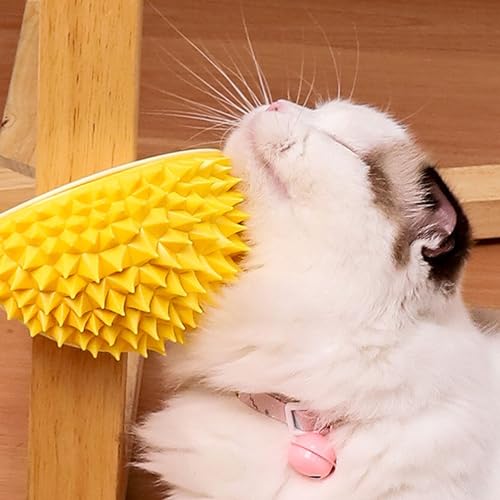 Cat Self Groomer, Dog Cat Corner Groomer Durian Shape, Grooming Massage Brush Self Adhesive Wall Corner Scratcher Comb, ABS PVC Catnip Container Bright Color Cat Corner Scratcher