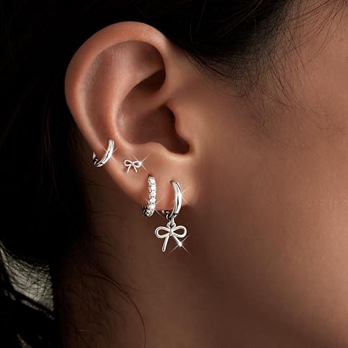 Image of Small Gold Huggie Hoop Earrings Set for Women Men Hypoallergenic 14K Plated Stack Cartilage Earrings, Sterling Silver Multiple Piercing Lightweight Mini Thin Cute Dainty Trendy Jewelry Gifts for Women