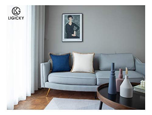 Ligicky Pack Of 2 Farmhouse Decorative Throw Pillow Covers Burlap Linen Trimmed Tailored Edges Square Pillowcases For Couch Sofa Bed Living Room, Off White 18X18 Inch #TOP3