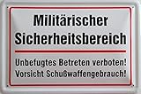 vielesguenstig-2013 Metallschild 20x30cm - Militärischer Sicherheitsbereich: Unbefugtes Betreten Verboten, Schusswaffengebrauch