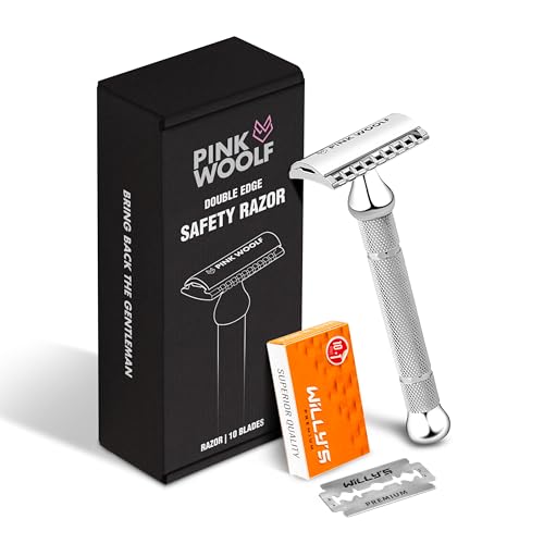 Pink Woolf Maquinilla de afeitar de doble filo (cromo) OC70, para afeitadoras experimentadas, regalo ideal para hombres