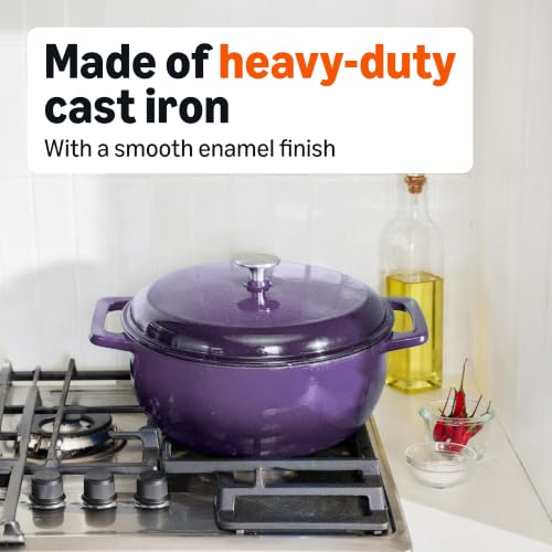 Image of Amazon Basics Enameled Cast Iron Dutch Oven Pot with Lid, Round, Dual Handles, Heavy-Duty, Oven Safe for Stews, Roasting, Baking, 6-Quart, Purple