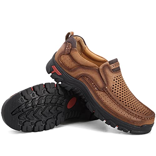 Image of COSIDRAM Men Walking Leather Shoes Sneakers Luxury Casual Slip On Loafers | Durable genuine leather upper, rugged non-slip outsole, suitable for outdoor hiking and daily casual commuting