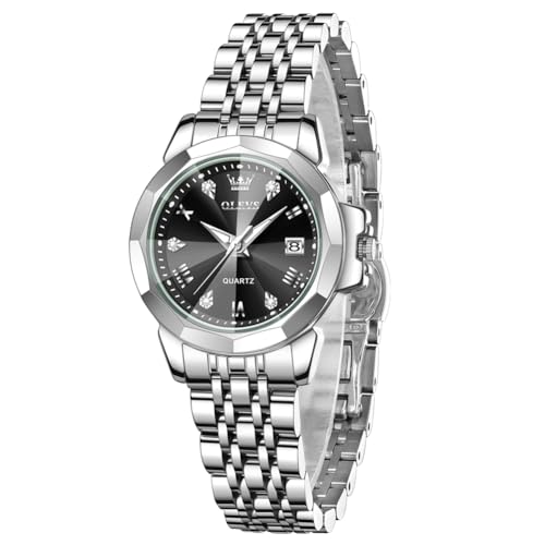 OLEVS 腕時計 レディース クオーツ 香りつき 軽量 女性 ステンレス 日付 ダイヤモンド 防水 夜光 プレゼント フレグランスウオッチ watch for women ブラック