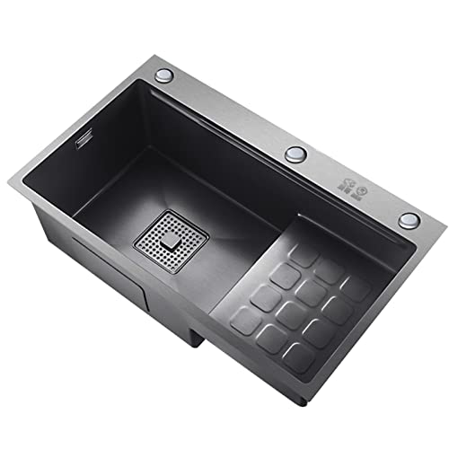Fregadero submontado Cuenco simple, tipo paso, juego de fregadero de acero inoxidable nano, fregadero para estación de trabajo, tapa abatible o debajo del montaje (color: gris, tamaño: 78 x 46 cm)