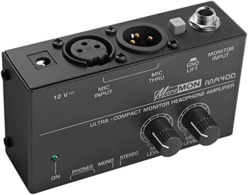 LiNKFOR MA400 Headphone Amplifier with Volume Control Ultra-Compact Headphone Amplifier for XLR Microphone with 12 V Approved Power Headphone Preamp for Studio Applications