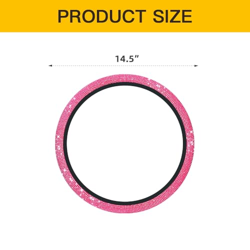 Image of Car Steering Wheel Cover with Sparkly Rhinestones, Bling,Suitable for Most 14.5 inch-15 inch Pickup Trucks, SUV (Pink)