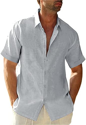 Xenuay Men’s Casual Button Down Short Sleeve Shirt Button Up Summer Beach Regular-fit Cotton Speard Collar Tops