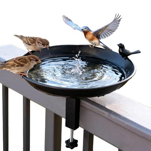 YFCJYBF Silberfarbene Chry Vogeltränke für Balkongeländer winterfester Futter- und Wasserteller aus Gusseisen für Terrasse Innenhof und Garten