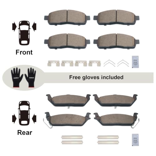 Image of HUSCH Front & Rear Ceramic Brake Pads Fit For Ford F-150 2004-2008 | Clean Wheels, Quiet, Short Braking Distance, Responsive Braking, Long Service Life, for Various Weather, Road Performance