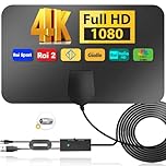 Yowrepu 2026 Antenna TV Interna Amplificata Potente - Ricezione DVB - T2 Segnale per 400 km, Supporta Smart TV 4K HD/1080P, Con 5 m di Cavo Coassiale e Connettore Maschio Tipo F (Nero Puro)