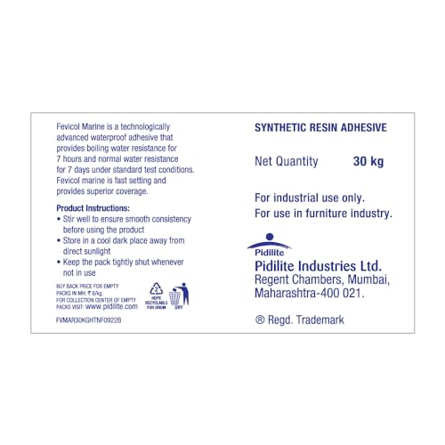 Image of Fevicol Marine - Fast Setting | Best in class waterproof adhesive | Superior Coverage | Bonds with Plywood, Laminates | 30Kg