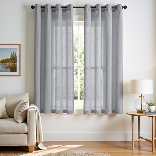 Image of jinchan Linen Curtains 72 Inch Light Filtering Grommet 2 Panels Grey