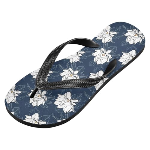 Sinestour White Magnolia Flower Flip Flops for Beach Thong Sandals Anti-slip Lightweight Flat Slippers for Summer Travel Swim2