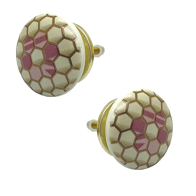 Image of Ceramic Knobs Drawer Pulls for Cabinets and Cupboards (38mm, Gold Multicolour) - Pack of 4 knobs (Honey Comb)