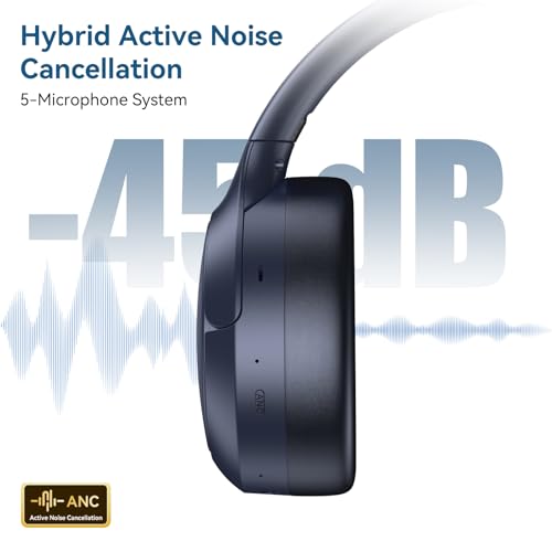 Image of Hybrid ANC Wireless Over-Ear Headphones, 100H Playtime, Hi-Res Audio, Bluetooth 6.0, Multi-Mode Noise Cancellation, Comfort Fit, iOS & Android Compatible, Foldable Design, Travel-Friendly (Blue)
