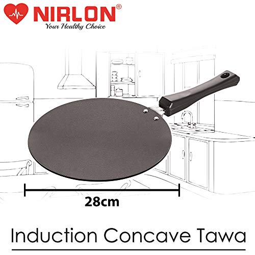 Image of Nirlon Induction Base Nonstick Aluminium Cookware Set Including Concave Tawa 28 cm, and Fry pan 22 cm with Glass Lid